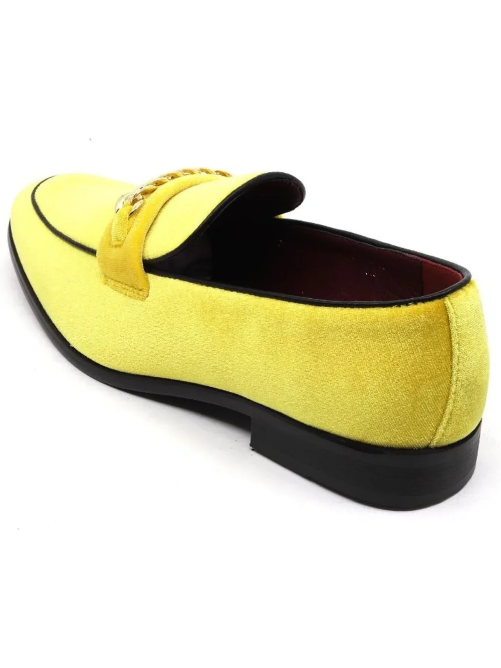 Metrocharm Men's Yellow Vintage Velvet Loafers Gold Chain Buckle Slip On Shoes